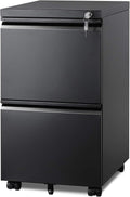 2 Drawer Metal File Cabinet, Fully Assembled, under Desk, Black, Lock, Fits Letter/Legal/A4 Size Files